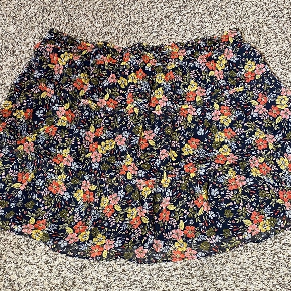 LOFT Floral A-Line Tiered Mini Skirt - Navy, Pink, Yellow & Green - Picture 2 of 5